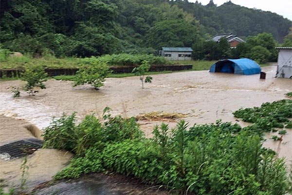 小路谷川右岸の氾濫の様子