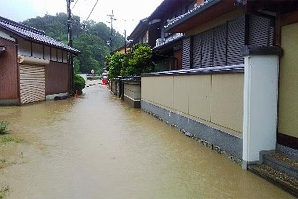 曽我川左岸（古瀬地区）排水作業