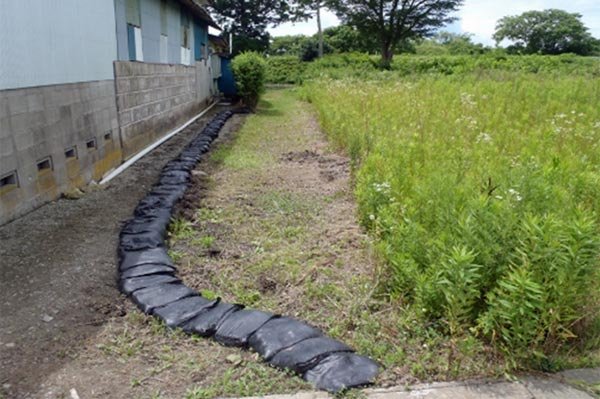 桃生地区の浸水被害（土のう積み）