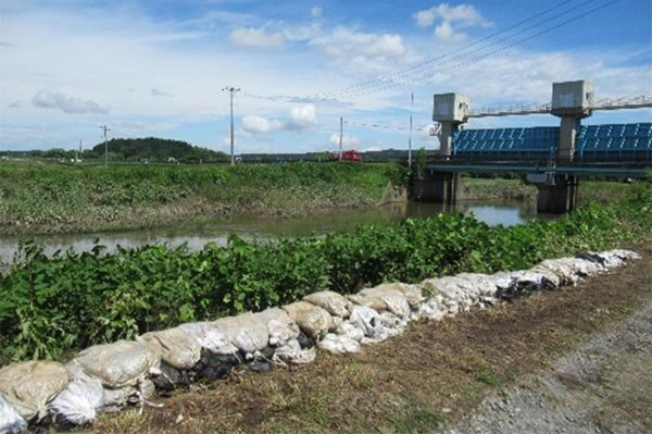 出来川右岸（名鰭地先）土のう積み