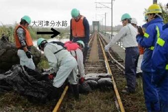 信濃川（大河津分水路）右岸（燕市野中才地先） 積土のう工