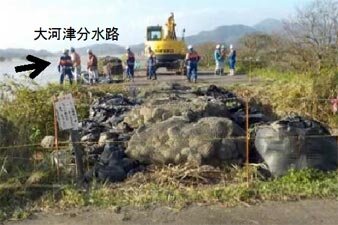 信濃川（大河津分水路）右岸（燕市野中才地先） 積土のう工